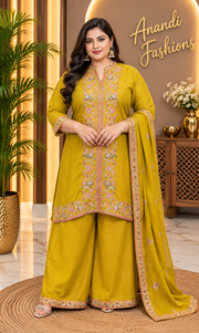 Women’s Green Embroidered Silk Palazzo Set – Plus Size