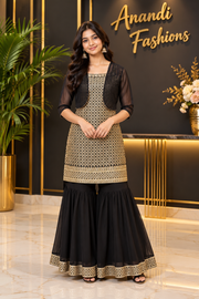 Teenage Girls’’ Black Georgette Sharara Set