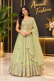 Teenage Girls Green Party Wear Lehenga Set
