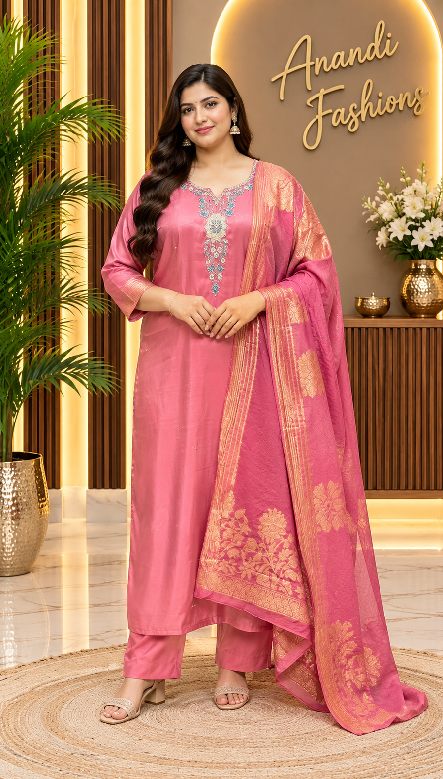 Women’s Shimmery Tissue Kurti Set – Plus Size