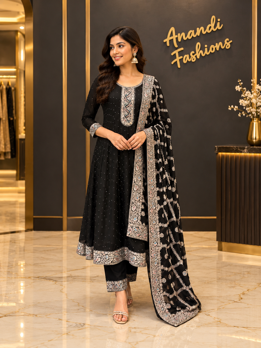 Black Party Wear Anarkali Kurti set