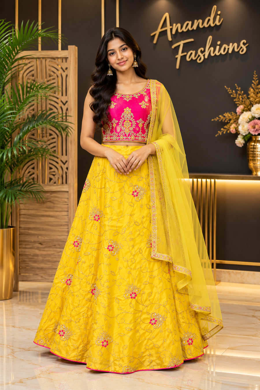 Teenage Girls’’ Yellow Embroidered Lehenga Set