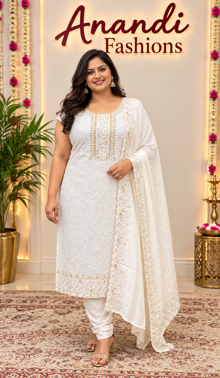 White Plus size Women’s kurti set