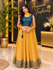 Teenage Girls’’ Teal Blue Georgette Lehenga Set