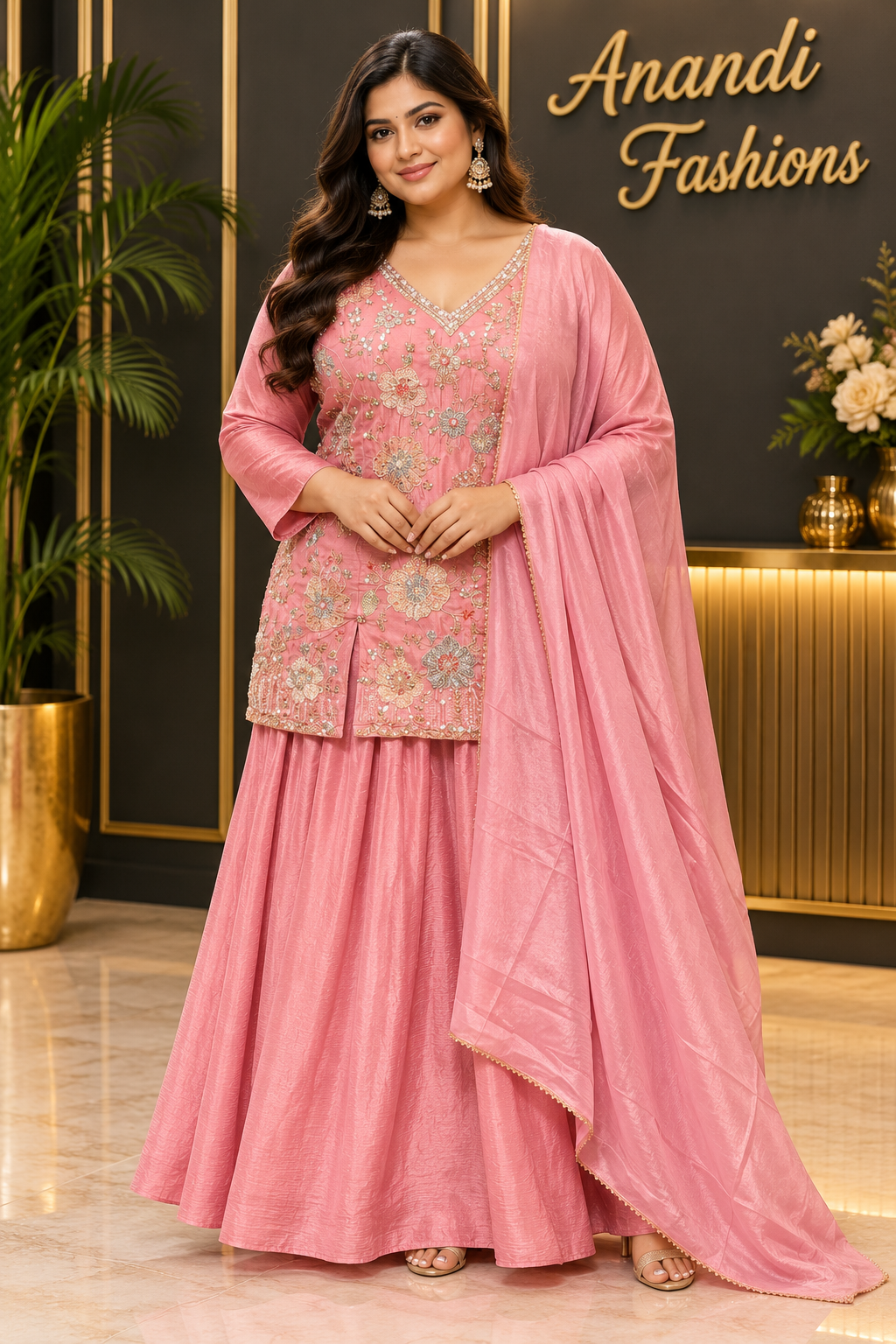 Pink Plus size Party Wear lehenga Set