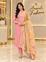Women’s Pink cotton Chanderi silk Kurti Set