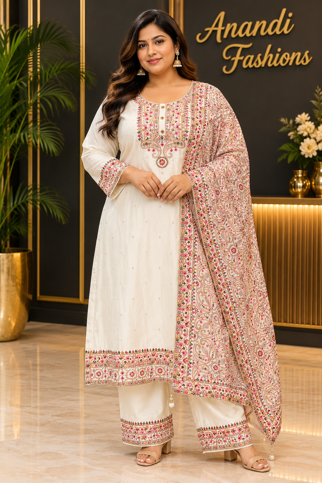 Plus Size Half White Party Wear Kurti set