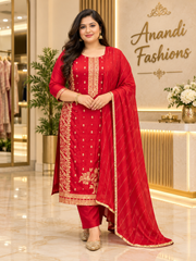 Plus Size Red Benarasi kurti set