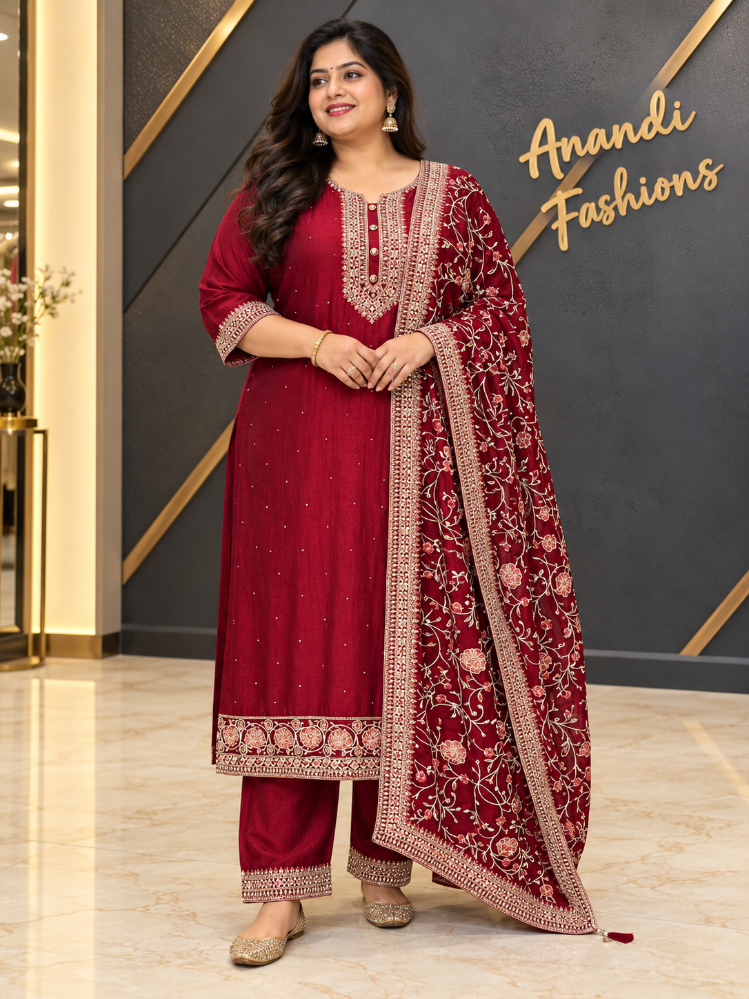 Maroon Plus Size Party Wear Kurti set
