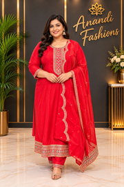 Women’s Shimmery Orange Anarkali Kurti Set – Plus Size