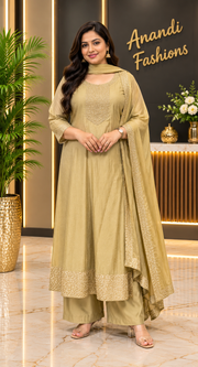 Women’s Gold Anarkali Kurti Set with Matching Dupatta – Plus Size