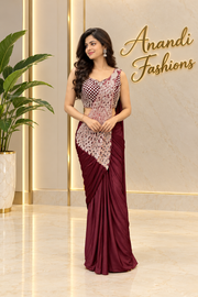 Wine color Ready to wear saree