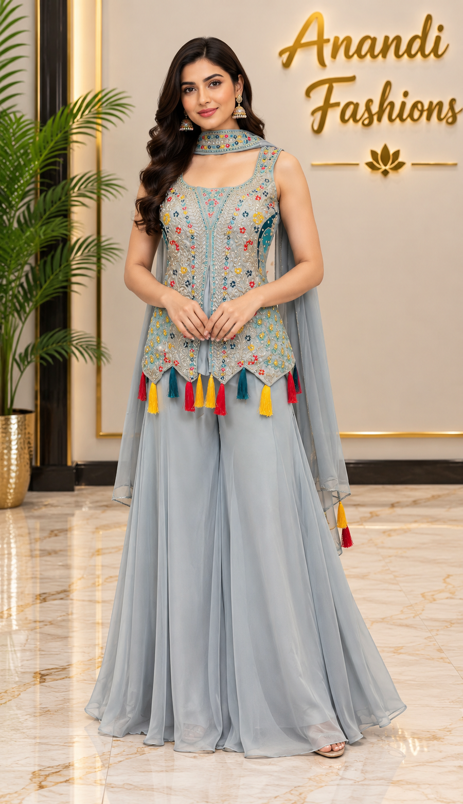 Women’s Peacock Design Satin Silk Palazzo Set