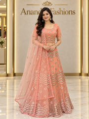 Women’s Pink Mirror Work Lehenga Set Party & Wedding