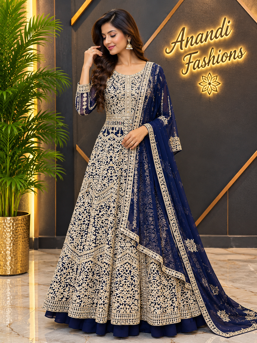 Women’s Ink Blue Heavy Lehenga Set Wedding