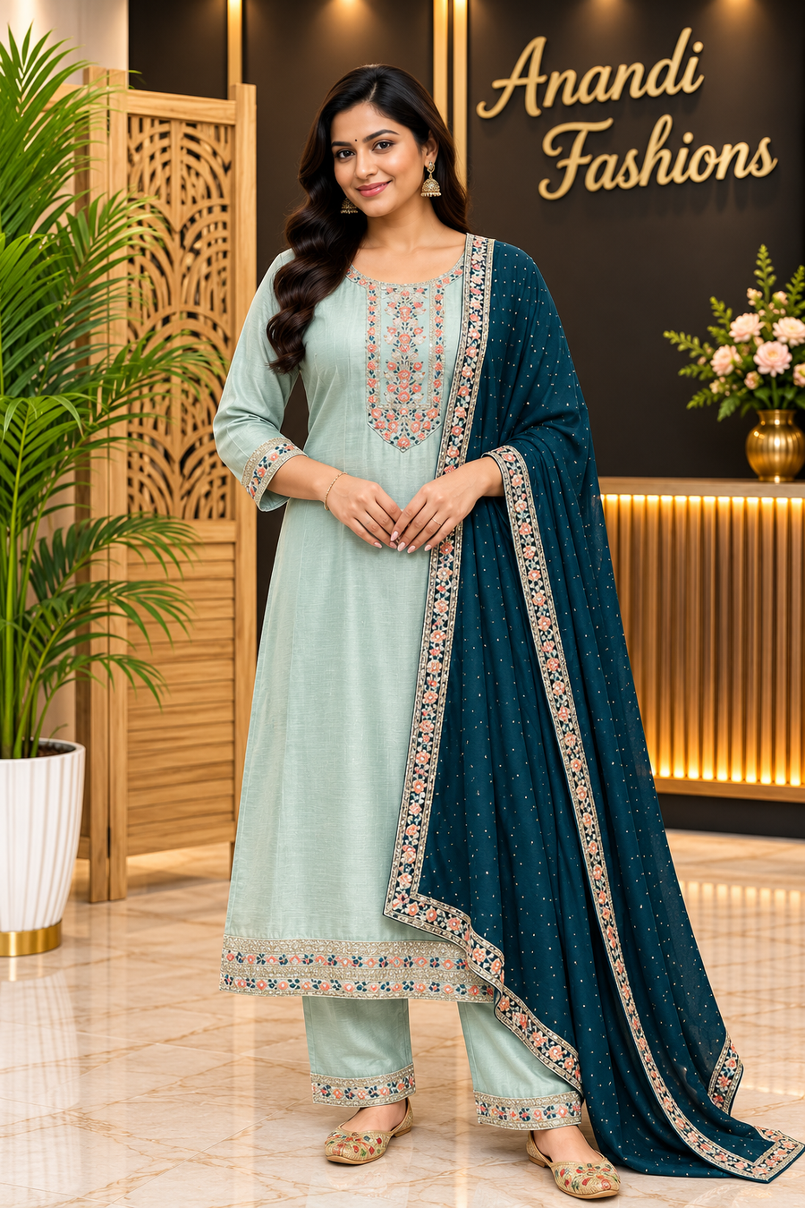 Women’s Pastel Anarkali Kurti Set – Plus Size