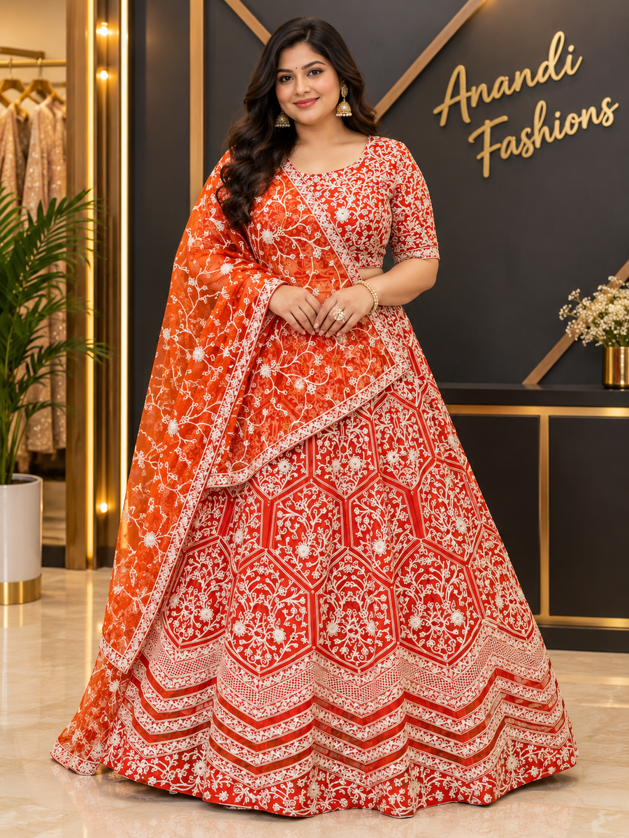 Women’s Rust Orange Lehenga Set – Plus Size