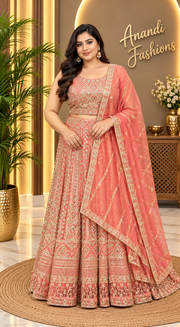 Women’s Pastel Orange Lehenga Set – Plus Size