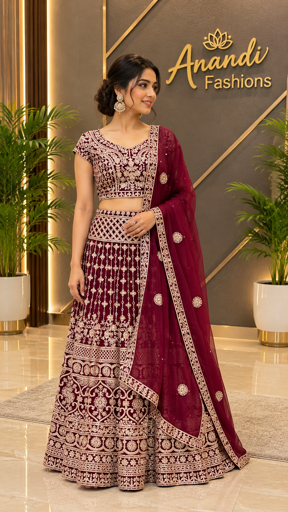 Women’s Heavy Work Georgette Wine Lehenga Set