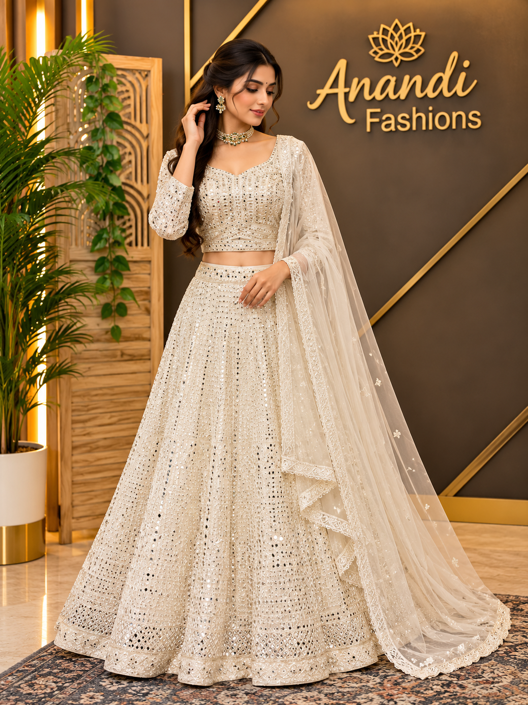 Women’s White Heavy Work Lehenga Set Full Sleeves with Belt