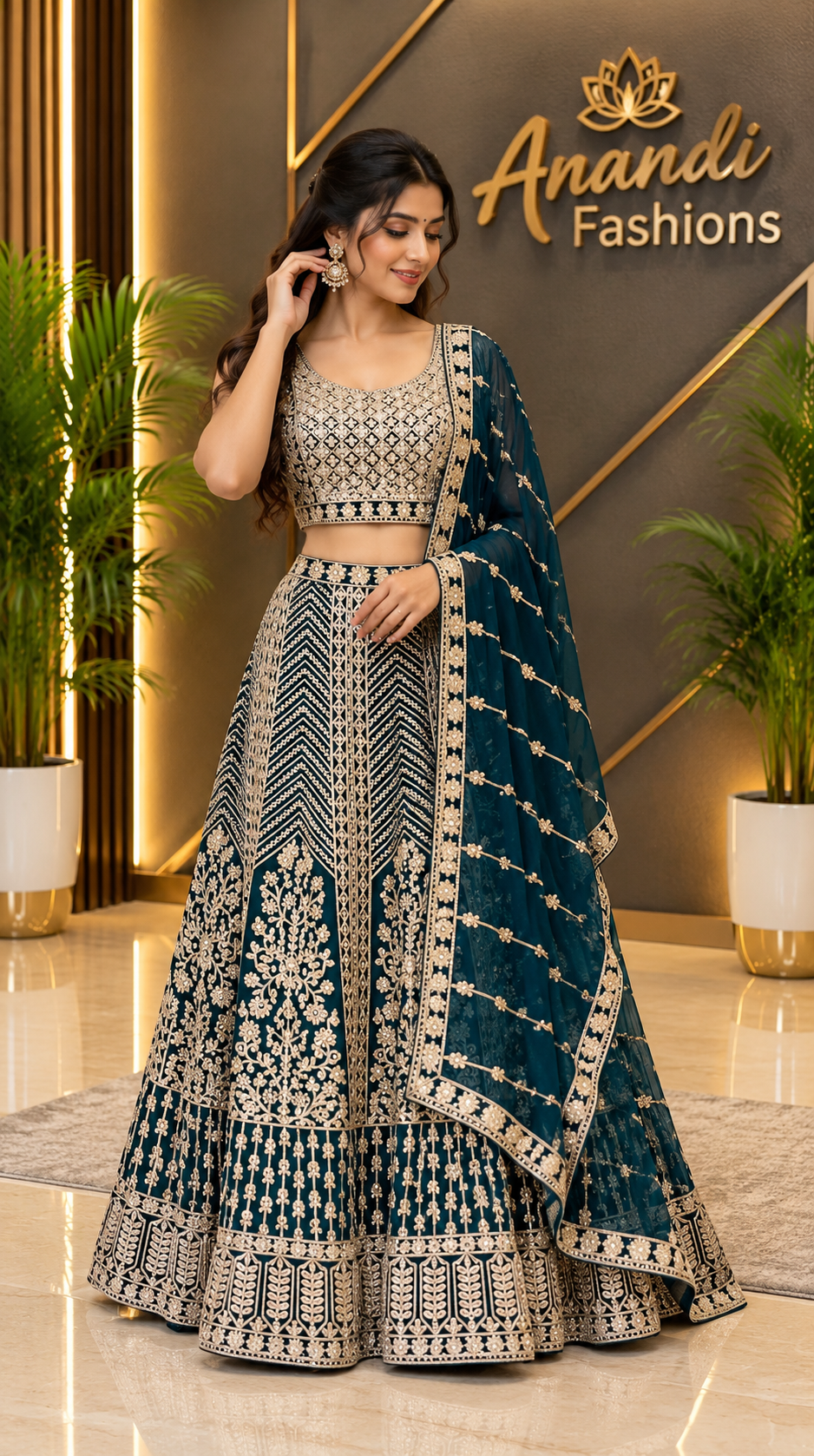 Women’s Teal Blue Heavy Work Lehenga Set – Plus Size