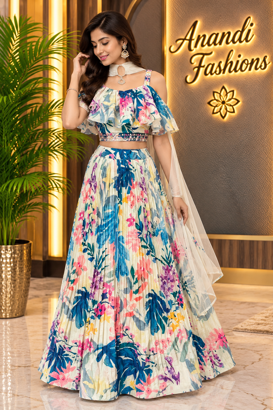 Women’s Floral Print Chinon Lehenga Set