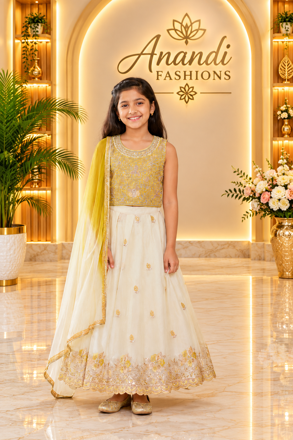 Toddler Girls’ Green Party Wear Lehenga Set