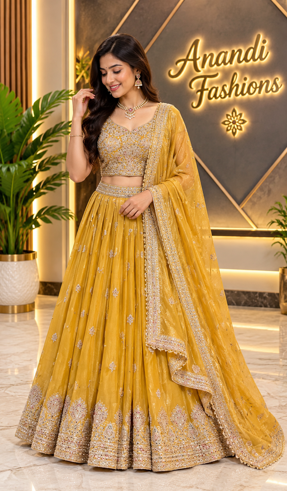 Women’s Mustard Yellow Party Wear Lehenga Set
