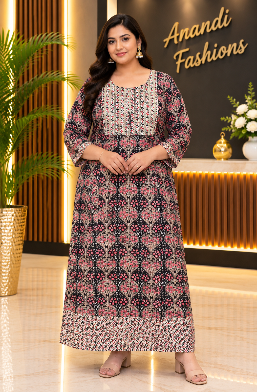 Women’s Rayon Navy Blue Anarkali Kurti – Plus Size