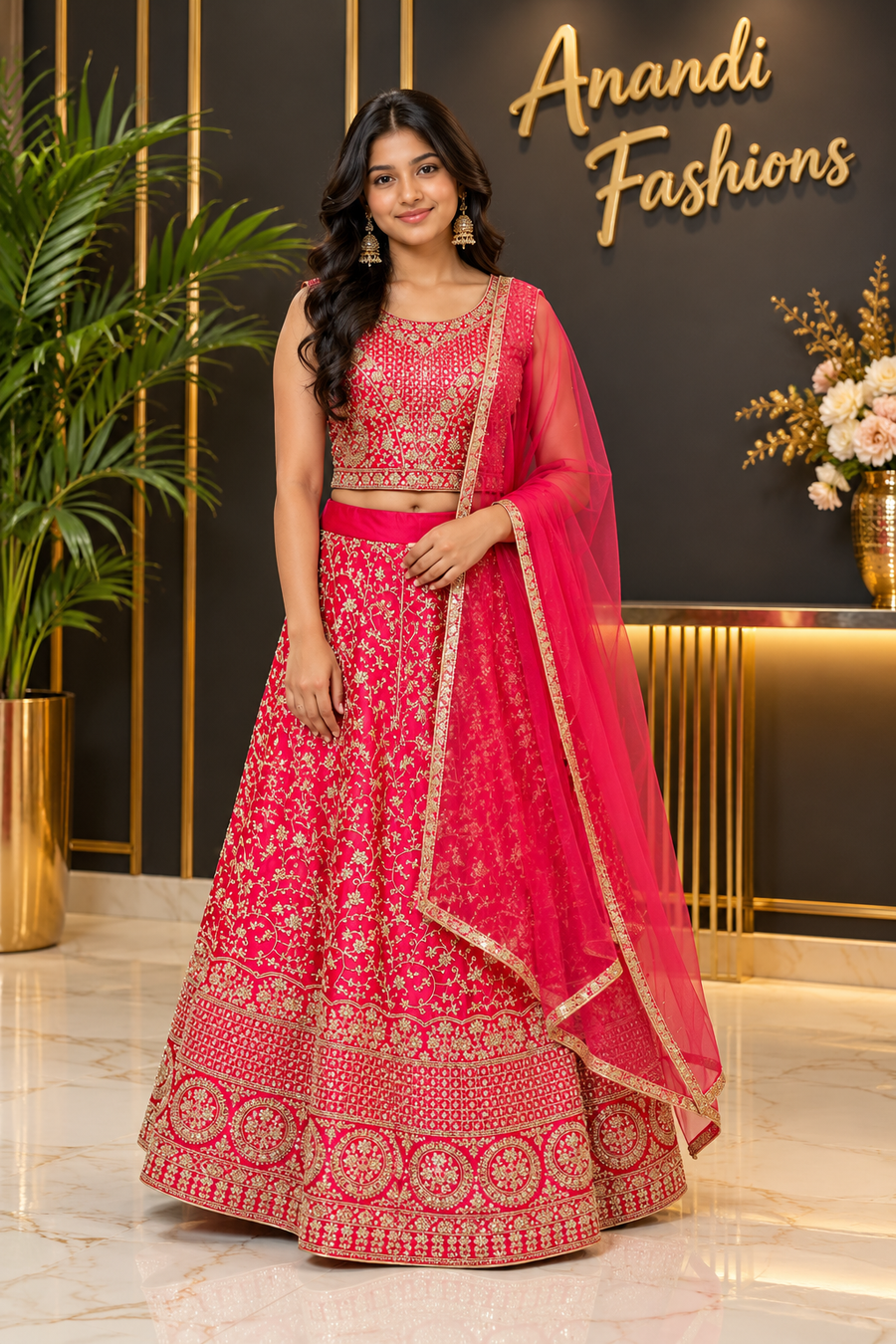 Teenage Girls’ Pink Teenage Girls Party Wear Lehenga Set