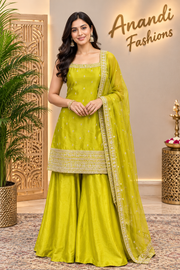 Green Party Wear Sleeveless Palazzo set