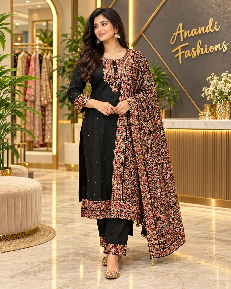 Plus Size Black Party Wear Kurti set