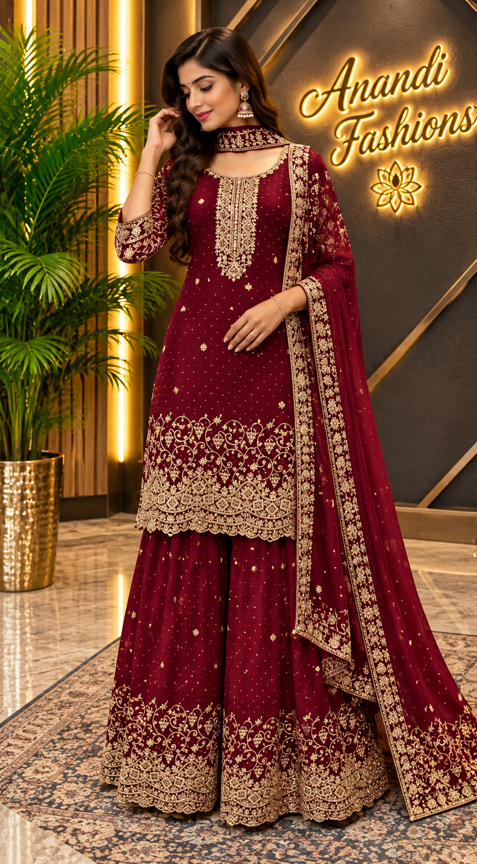 Women’s Party Wear Maroon Sharara Set – Plus Size