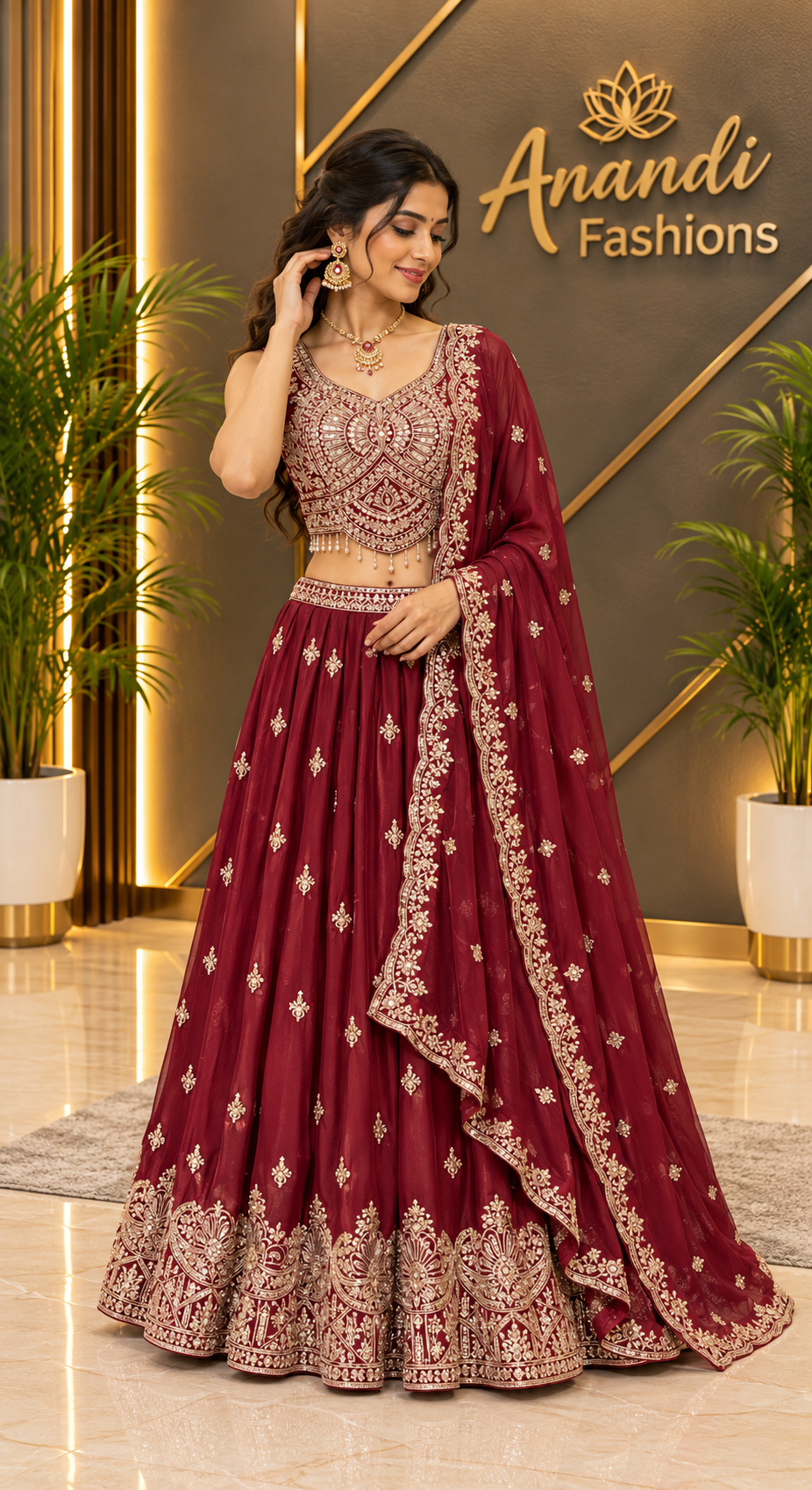 Women’s Party Wear Maroon Lehenga Set