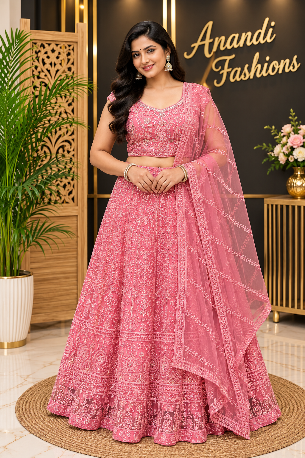 Women’s Pink Party Wear Lehenga Set – Plus Size