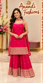 Pink Party Wear Sleeveless Palazzo set
