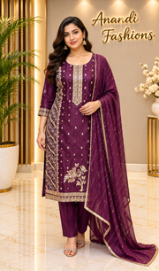 Plus Size Wine color Benarasi kurti set
