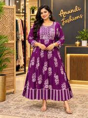 Women's Purple Plus Size Cotton Anarkali Kurti