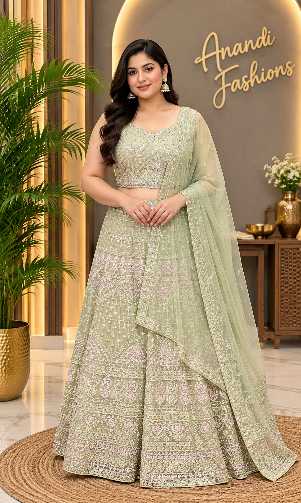 Women’s Mint Green Party Wear Lehenga Set – Plus Size
