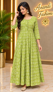 Women’s Green Soft Rayon Anarkali Long Kurti – Plus Size