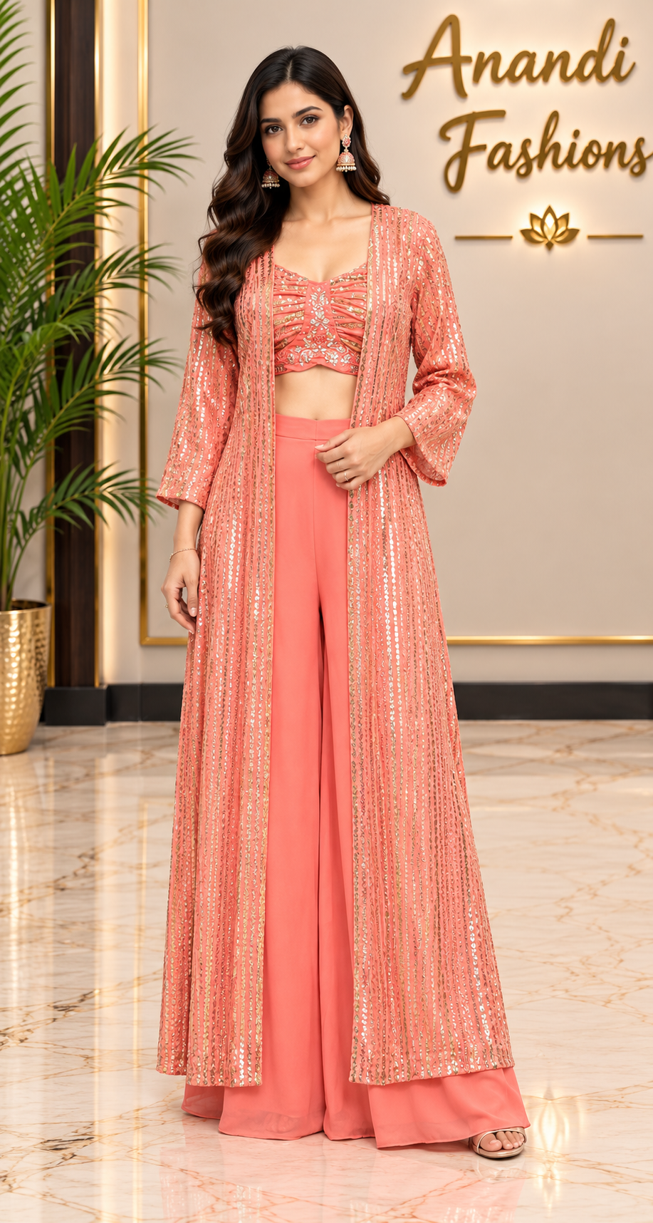 Women’s Indo – Western Georgette Skirt Set with Embroidered Jacket