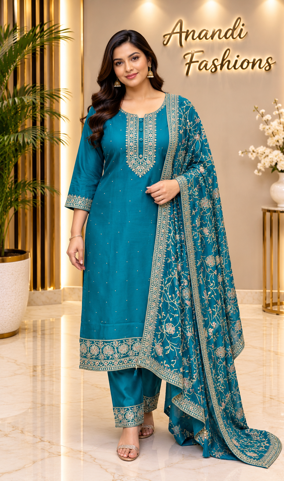 Blue Plus size Party Wear Kurti set