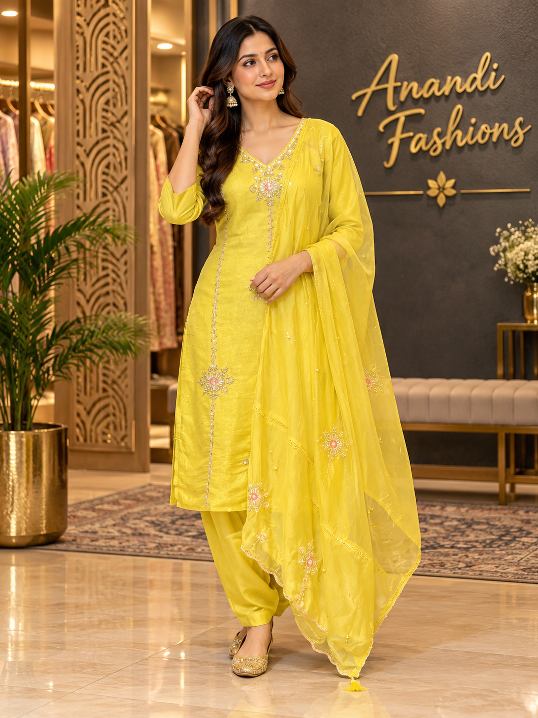 Women's Yellow Party Wear Kurti Set