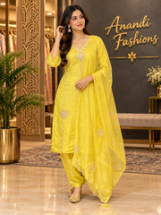 Women's Yellow Party Wear Kurti Set
