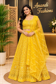 Women’s Yellow Party Wear Lehenga Set – Plus Size