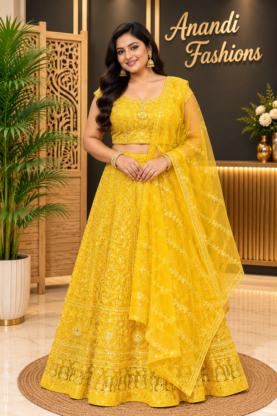 Women’s Yellow Party Wear Lehenga Set – Plus Size