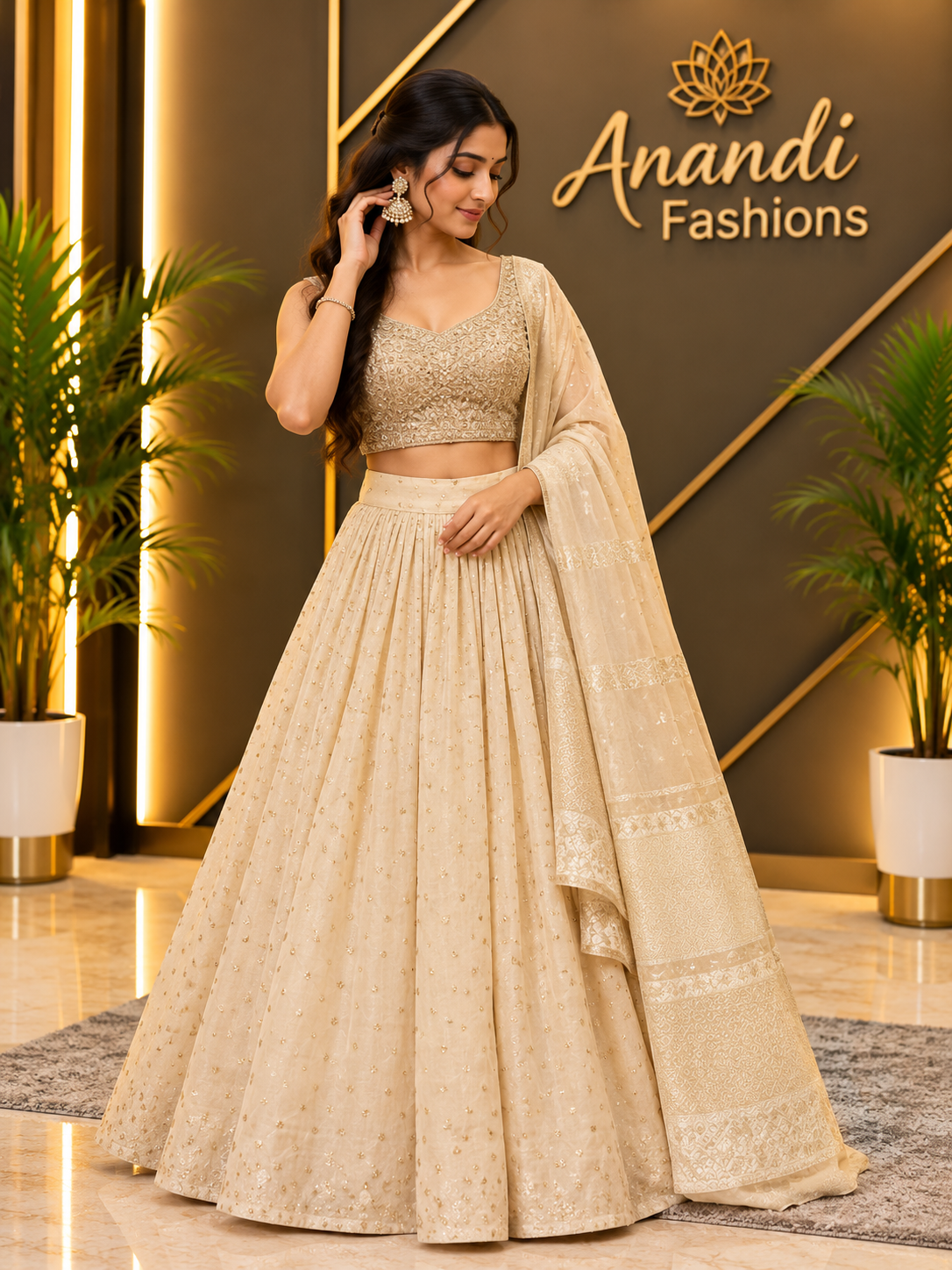 Women’s Half White Tissue Lehenga Set