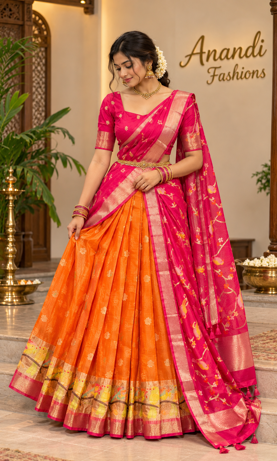 Women’s Size Orange Kota Half Saree Set
