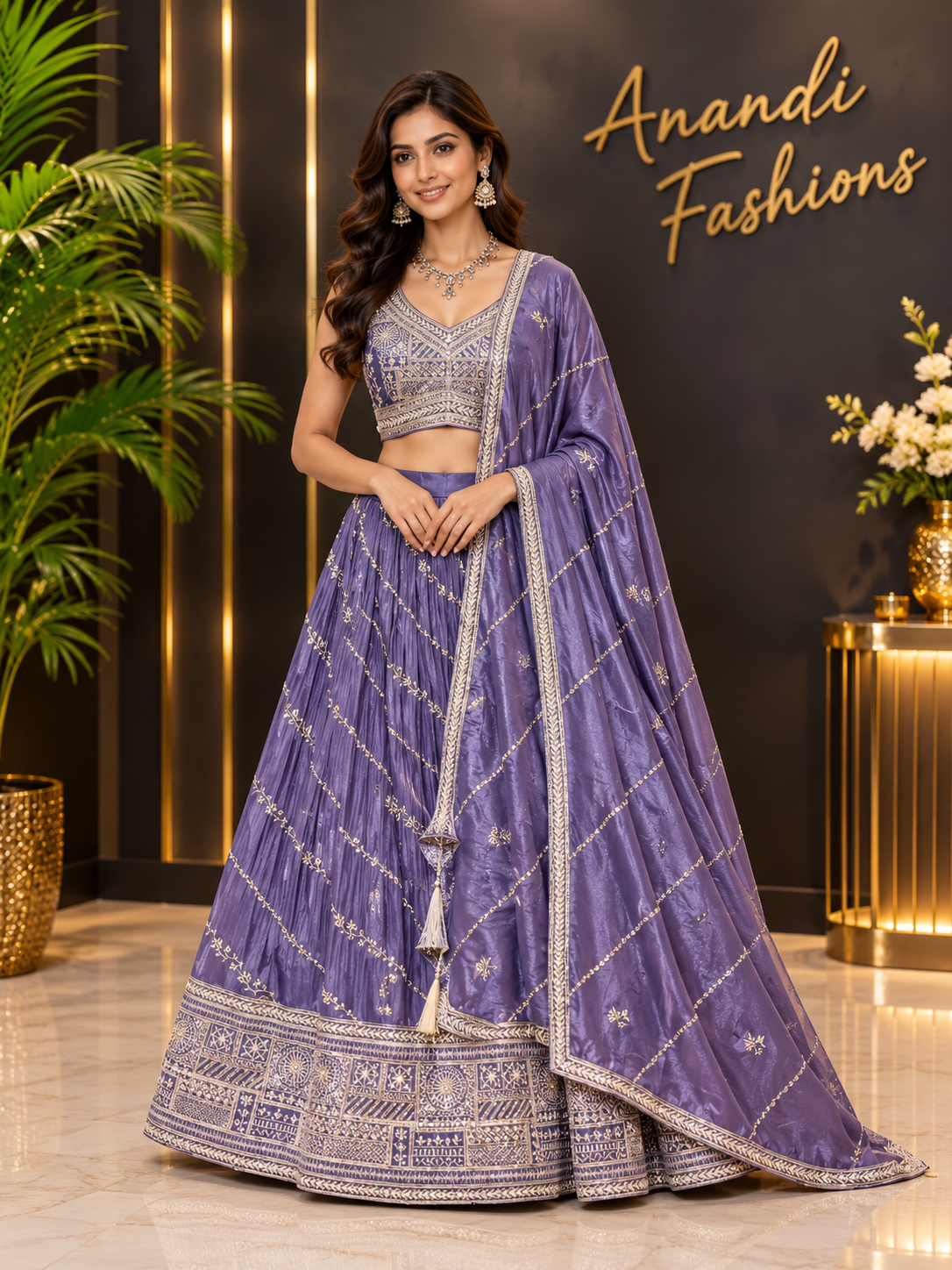 Women’s Lavender Purple Embroidered Lehenga Choli with Dupatta