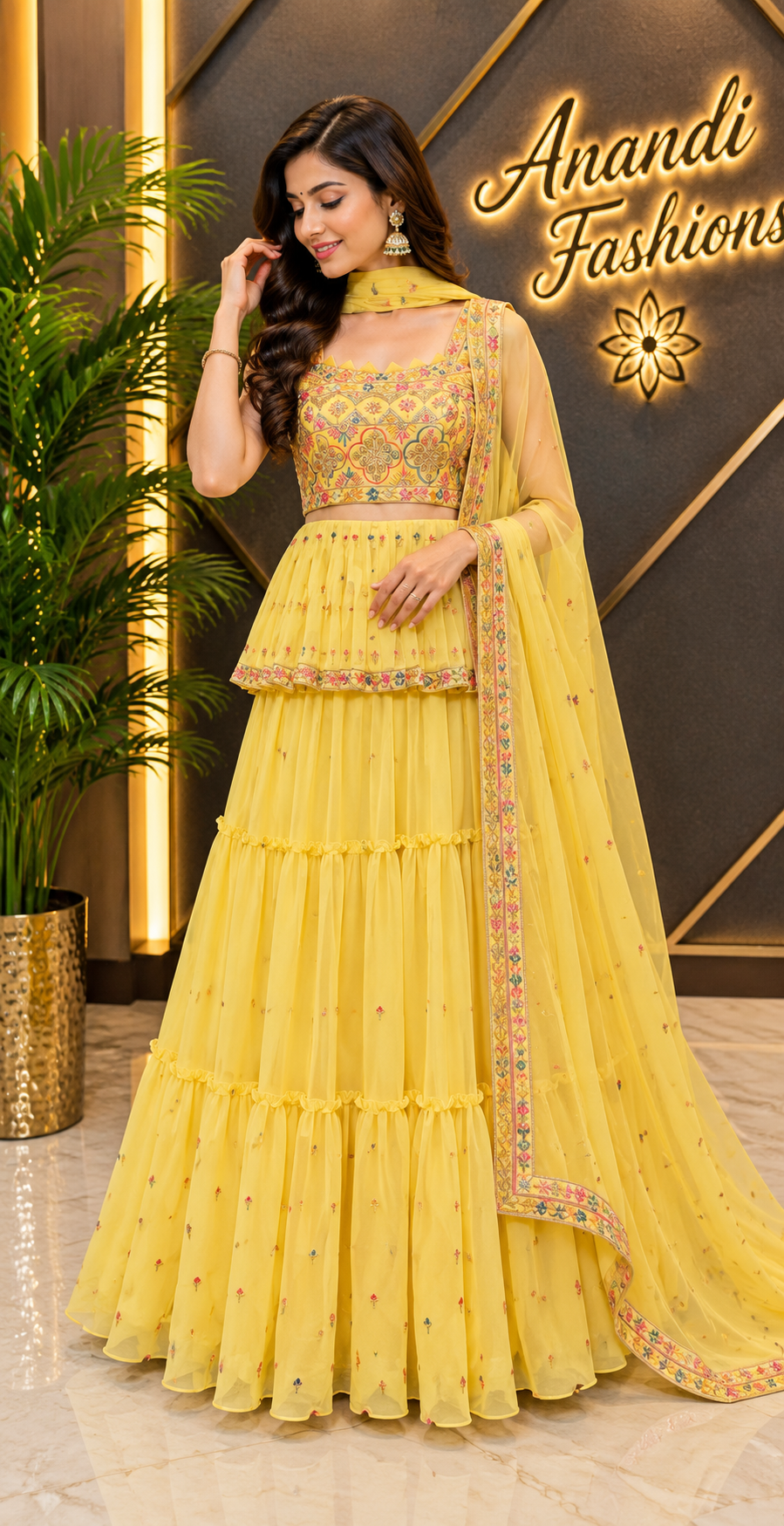 Women’s Lime Yellow Georgette Lehenga Set